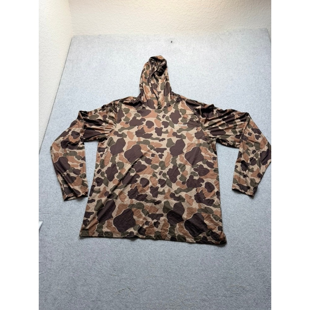 Magellan Outdoors Mens Duck Camo Performance Hoodie Brown Long Sleeve XL